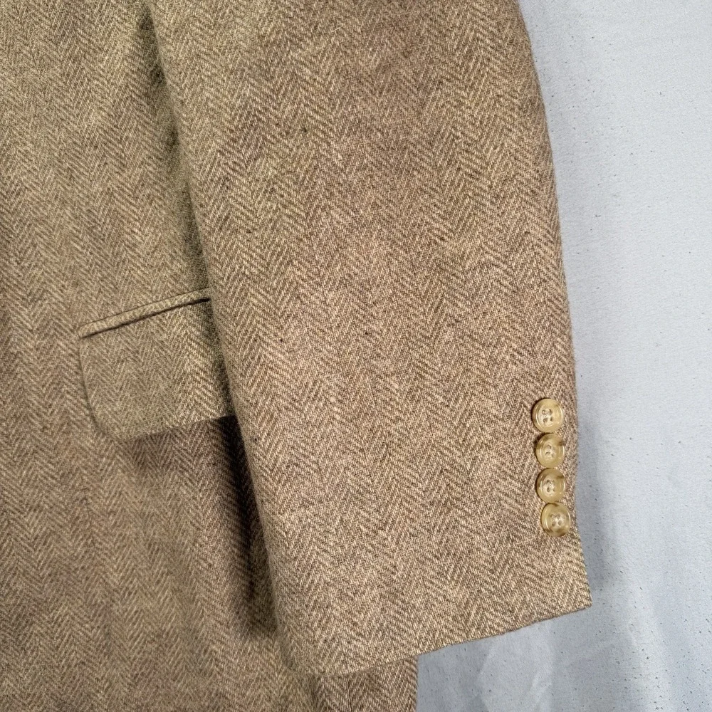 Vintage Lands End Blazer Mens 44R Brown Lambswool Two Button Tweed Herringbone